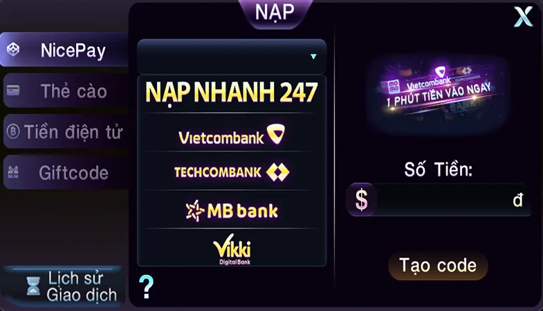 Các Phương Thức Nạp Tiền Vào Tài Khoản 789Club